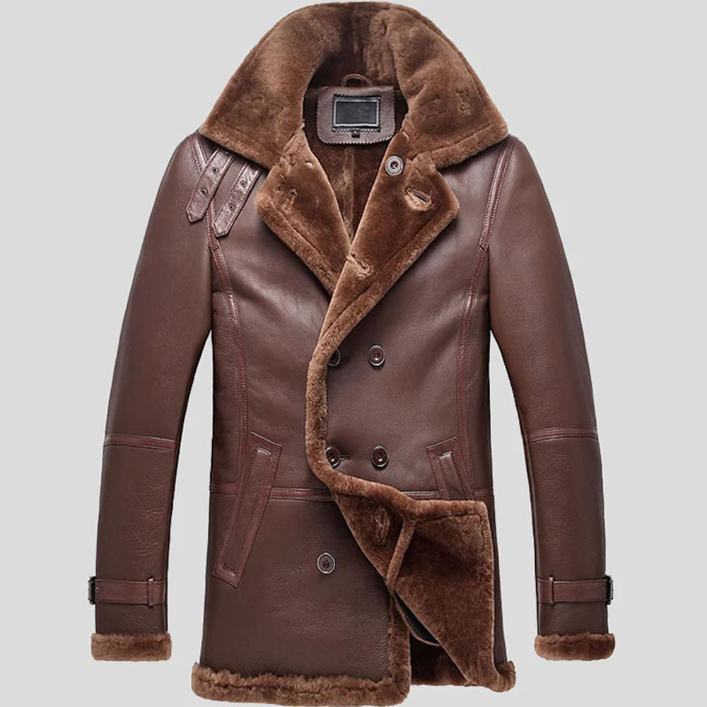 Men's Brown Sheepskin RAF-Style Coat with Strapped Collar