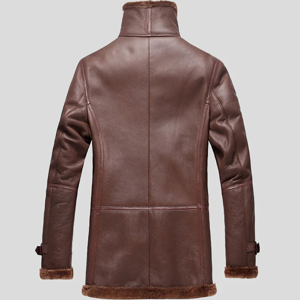 Men's Brown Sheepskin RAF-Style Coat with Strapped Collar