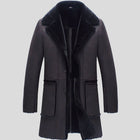 Men's Dark Brown Leather Coat with Full Shearling Front Trim