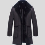 Men's Dark Brown Leather Coat with Full Shearling Front Trim