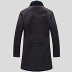 Men's Dark Brown Leather Coat with Full Shearling Front Trim