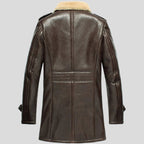 Men's Dark Brown Sheepskin Officer's Coat with Epaulette Straps
