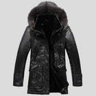 Men's Fox Fur Hood Shearling Trapper Coat – Genuine Burnished Leather Winter Parka