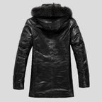 Men's Fox Fur Hood Shearling Trapper Coat – Genuine Burnished Leather Winter Parka