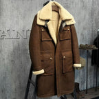 Men's Tobacco Brown Shearling Cargo Trench Coat