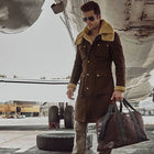 Men's Tobacco Brown Shearling Cargo Trench Coat