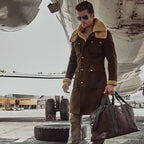Men's Tobacco Brown Shearling Cargo Trench Coat