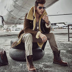 Men's Tobacco Brown Shearling Cargo Trench Coat