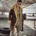 Men's Tobacco Brown Shearling Cargo Trench Coat