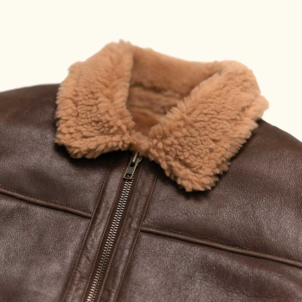 Men's Brown Sheepskin Aviator B3 Shearling Leather Jacket