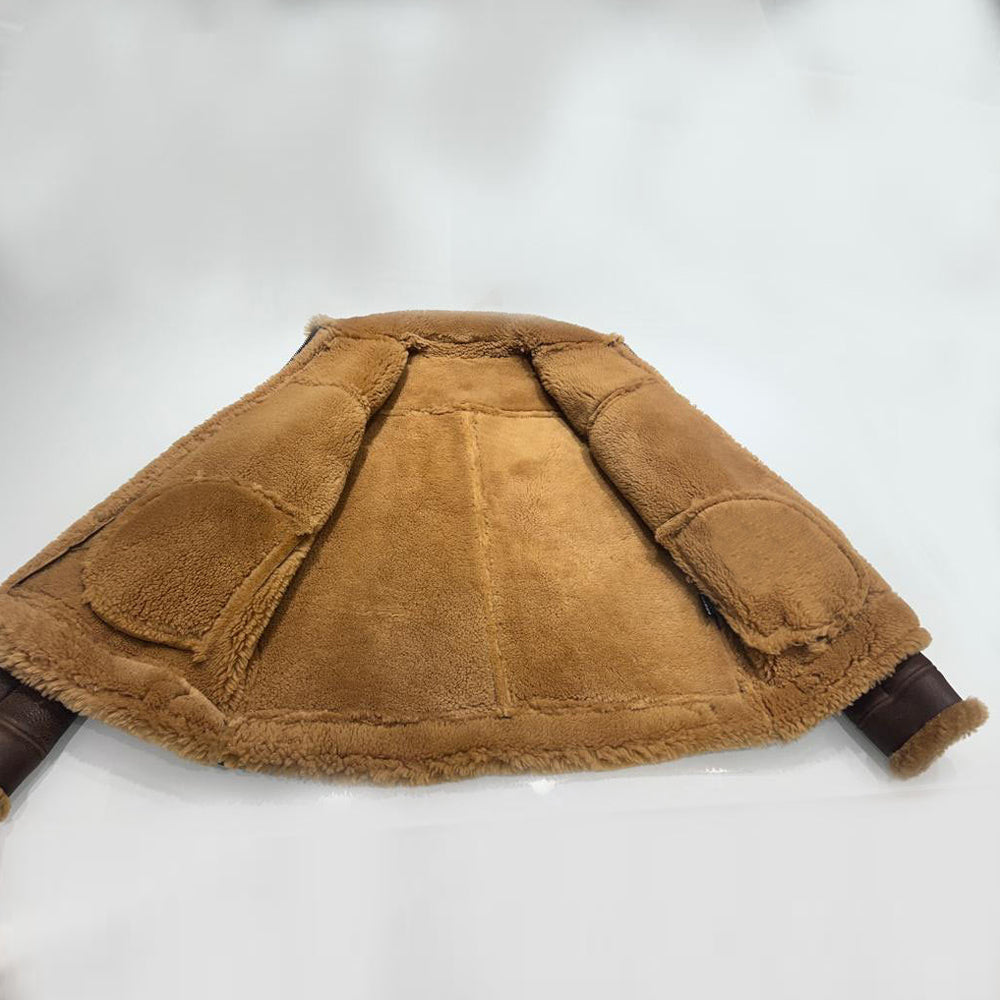 Men's Brown Sheepskin Aviator B3 Shearling Leather Jacket