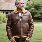Men's Brown Sheepskin Aviator B3 Shearling Leather Jacket