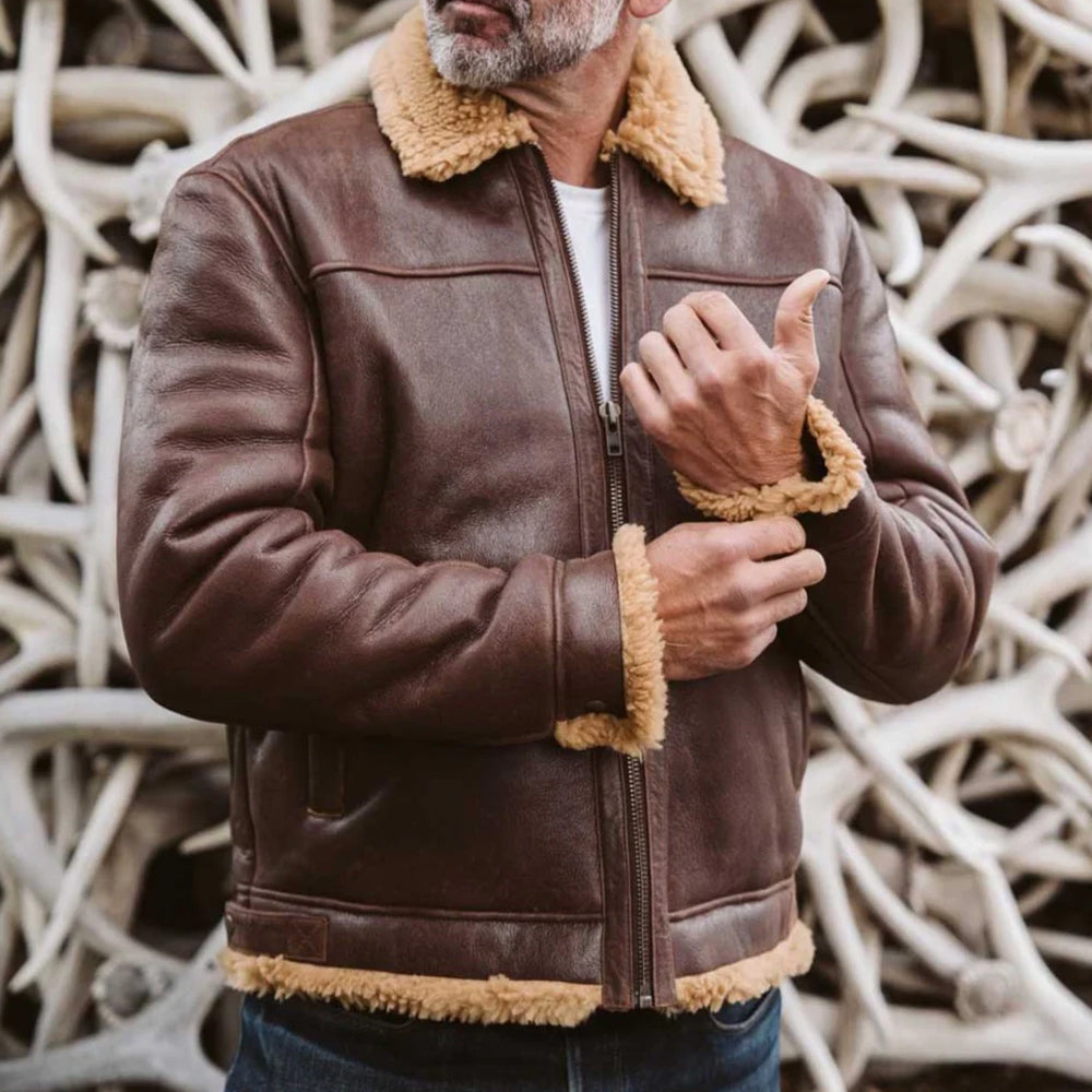 Men's Brown Sheepskin Aviator B3 Shearling Leather Jacket