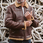 Men's Brown Sheepskin Aviator B3 Shearling Leather Jacket