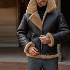 New Men's B3 RAF Aviator Sheepskin Shearling Brown Leather Jacket