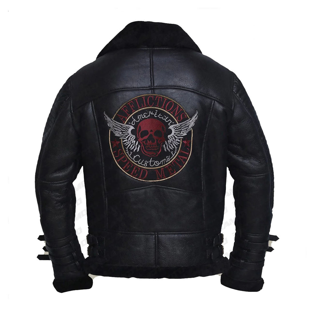 Men Sheepskin Aviator Bomber Biker Flying Airforce Black Shearling Leather Jacket