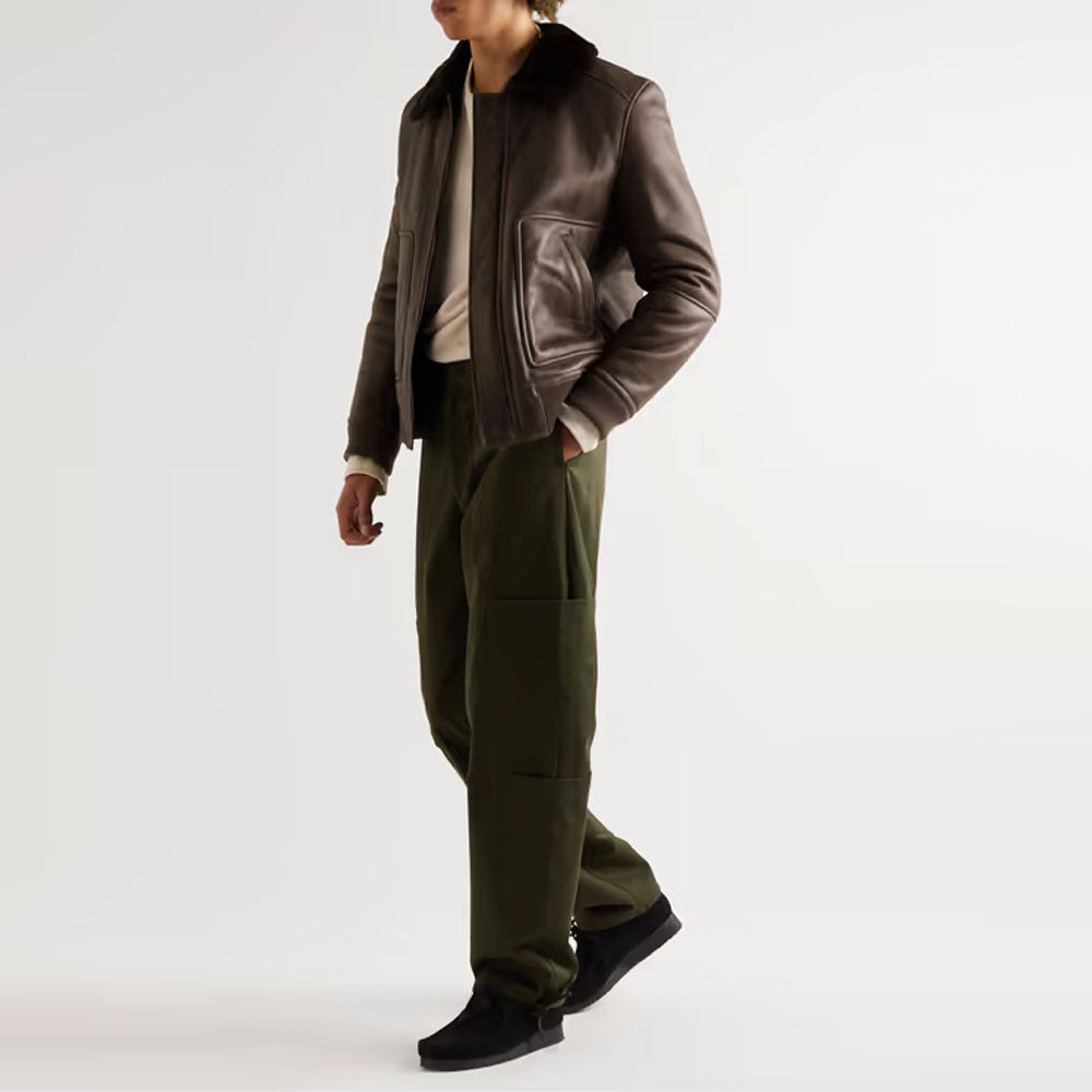 B3 Bomber Aviator Fur Winter Sheepskin Flight Brown Shearling Leather Jacket