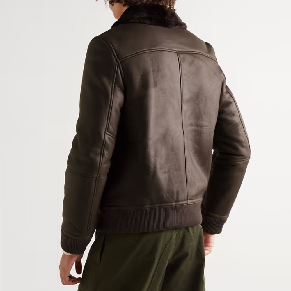 B3 Bomber Aviator Fur Winter Sheepskin Flight Brown Shearling Leather Jacket