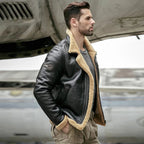 Black Aviator RAF Airforce Sheepskin Shearling Leather Jacket For Men