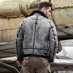 Men’s Grey Distressed B3 Shearling Aviator Jacket