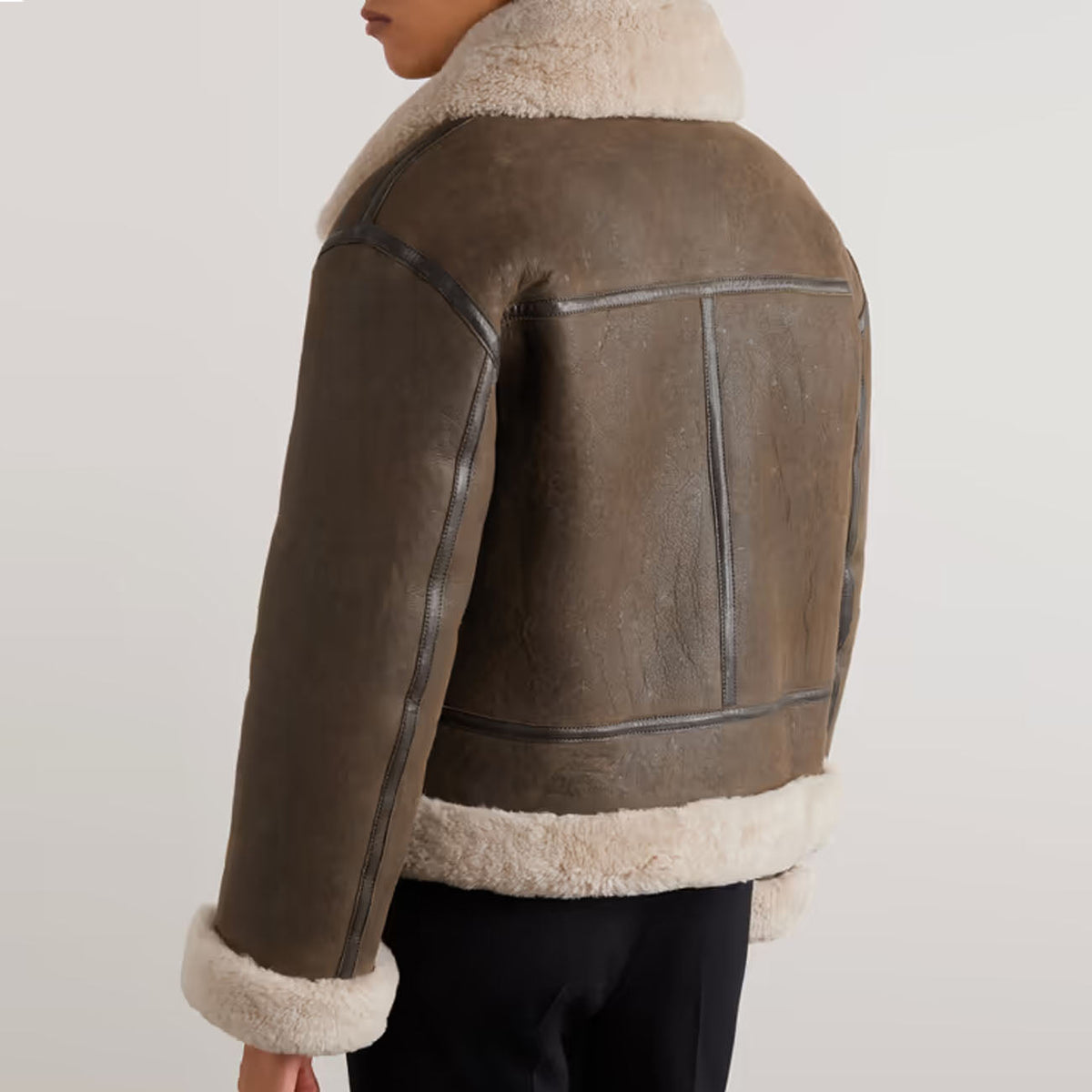 Men Sheepskin RAF Aviator Flight Brown Fur Shearling Leather Jacket