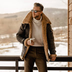 B3 Aviator Flying Sheepskin Jacket Shearling Bomber Leather Jacket Coat for Men Brown
