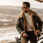 B3 Aviator Flying Sheepskin Jacket Shearling Bomber Leather Jacket Coat for Men Brown