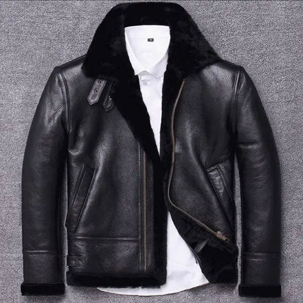 Mens Sheepskin Winter Fur Shearling Leather Coat Jacket