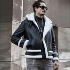 New Mens Bomber Hooded Sheepskin Leather Jacket Short Coat