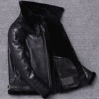 Mens Sheepskin Winter Fur Shearling Leather Coat Jacket