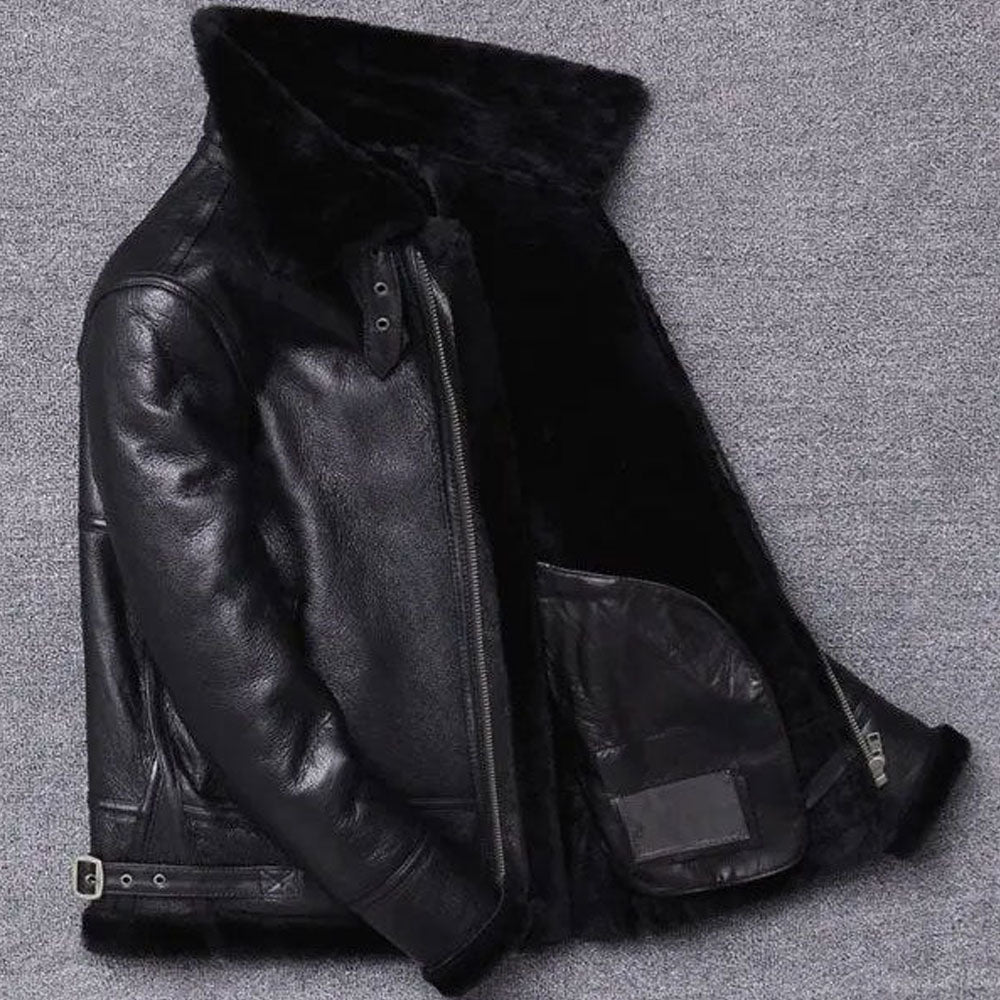 Mens Sheepskin Winter Fur Shearling Leather Coat Jacket