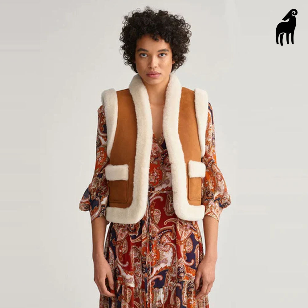 Women's Brown B3 Shearling Leather Vest