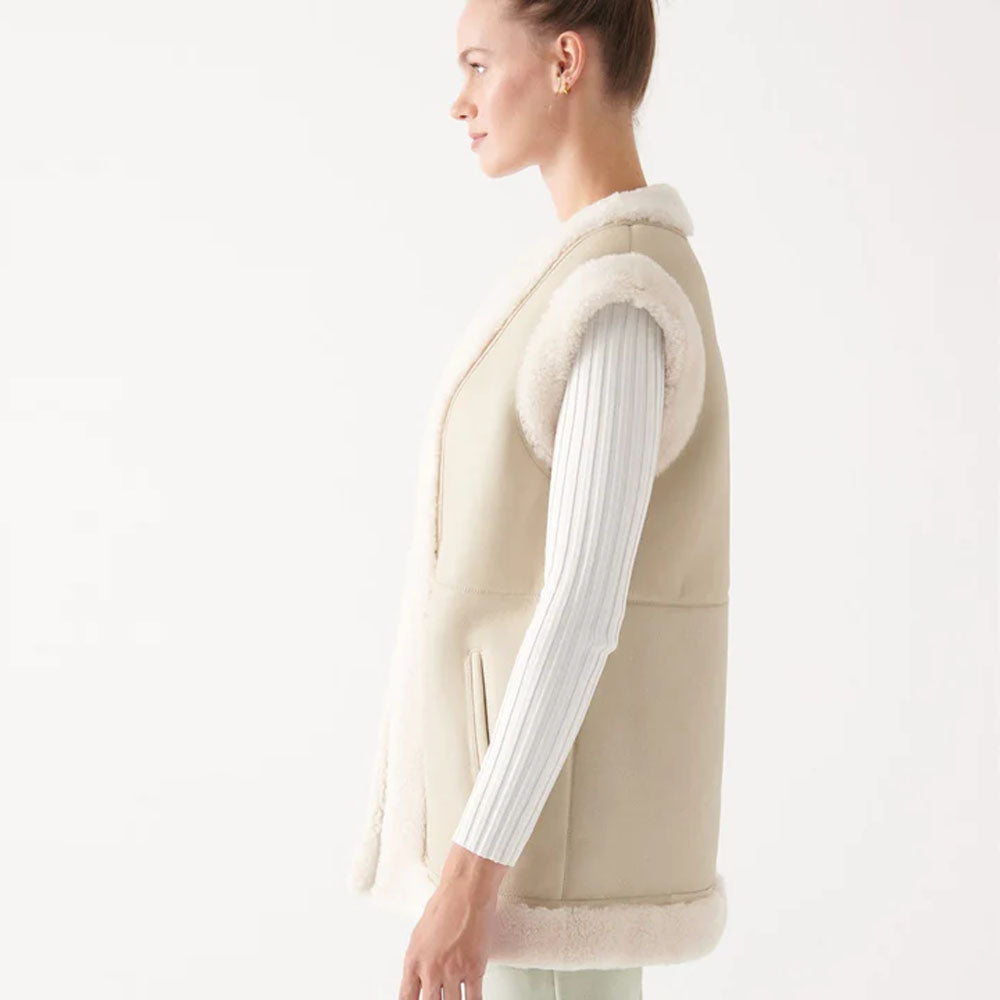 New Beige Sheepskin Shearling Leather Vest For Women