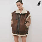New Women Chocolate Brown Shearling Aviator Sheepskin Leather Vest