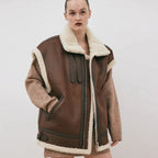 New Women Chocolate Brown Shearling Aviator Sheepskin Leather Vest