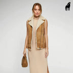 New Women's Brown Aviator Sheepskin Fur Shearling Leather Vest