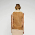 New Women's Brown Aviator Sheepskin Fur Shearling Leather Vest