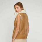 New Women's Brown Aviator Sheepskin Fur Shearling Leather Vest