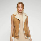 New Women's Brown Aviator Sheepskin Fur Shearling Leather Vest