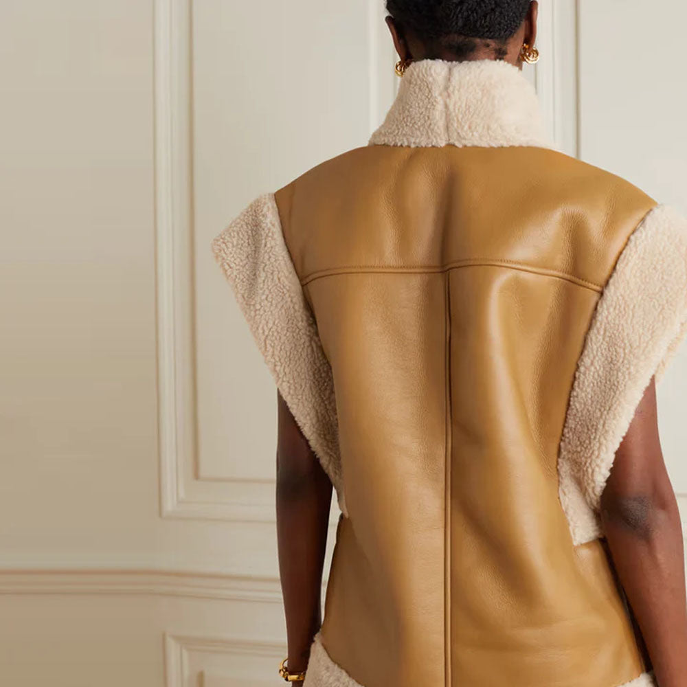 New Women Brown Sheepskin Shearling Leather Vest
