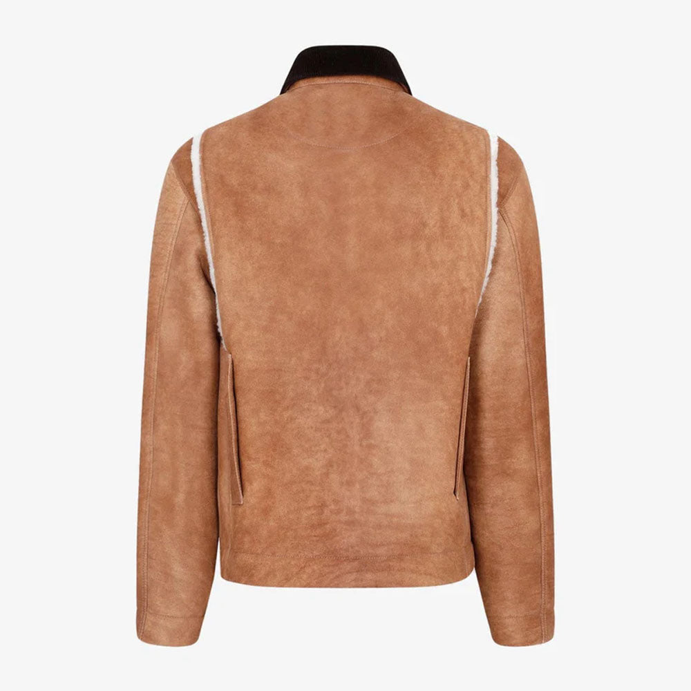 New Men Brown Sheepskin Workwear Shearling Leather Jacket