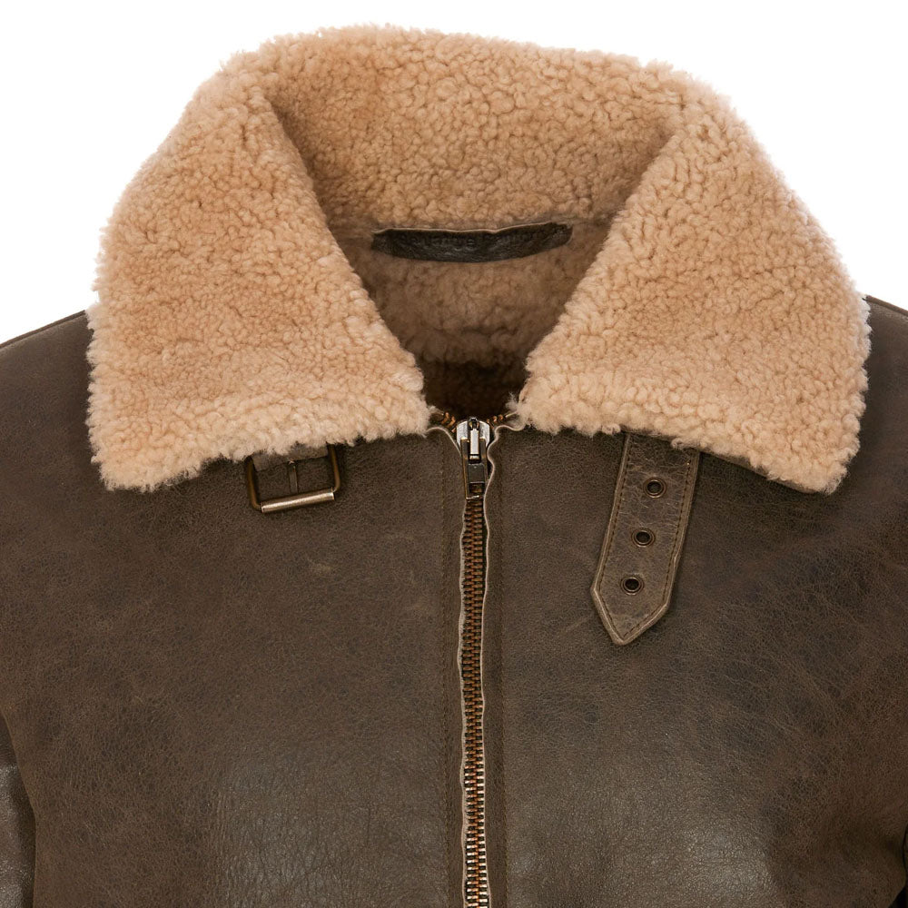 New Men Brown B3 Flying Sheepskin Leather Shearling Jacket