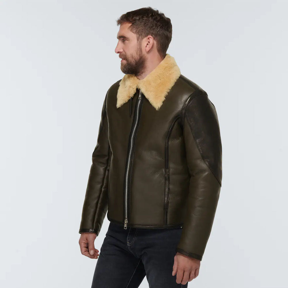 New Men Brown Flying B3 Sheepskin Trimmed Shearling Leather Jacket