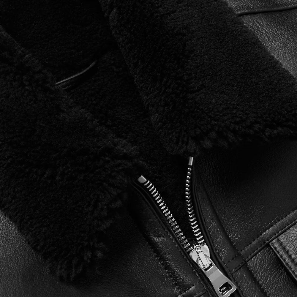 New Men Black Sheepskin Nappa Leather and Shearling Trucker jacket