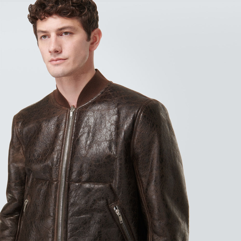 New men brown sheepskin b3 bomber shearling and leather jacket