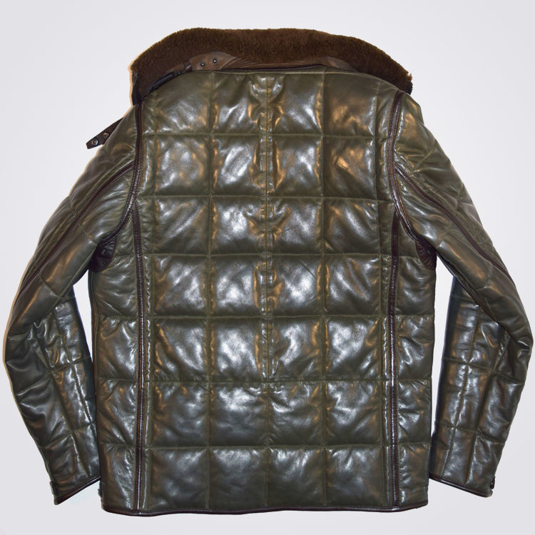 Sheepskin Coat in Brown and Green with Quilted Style