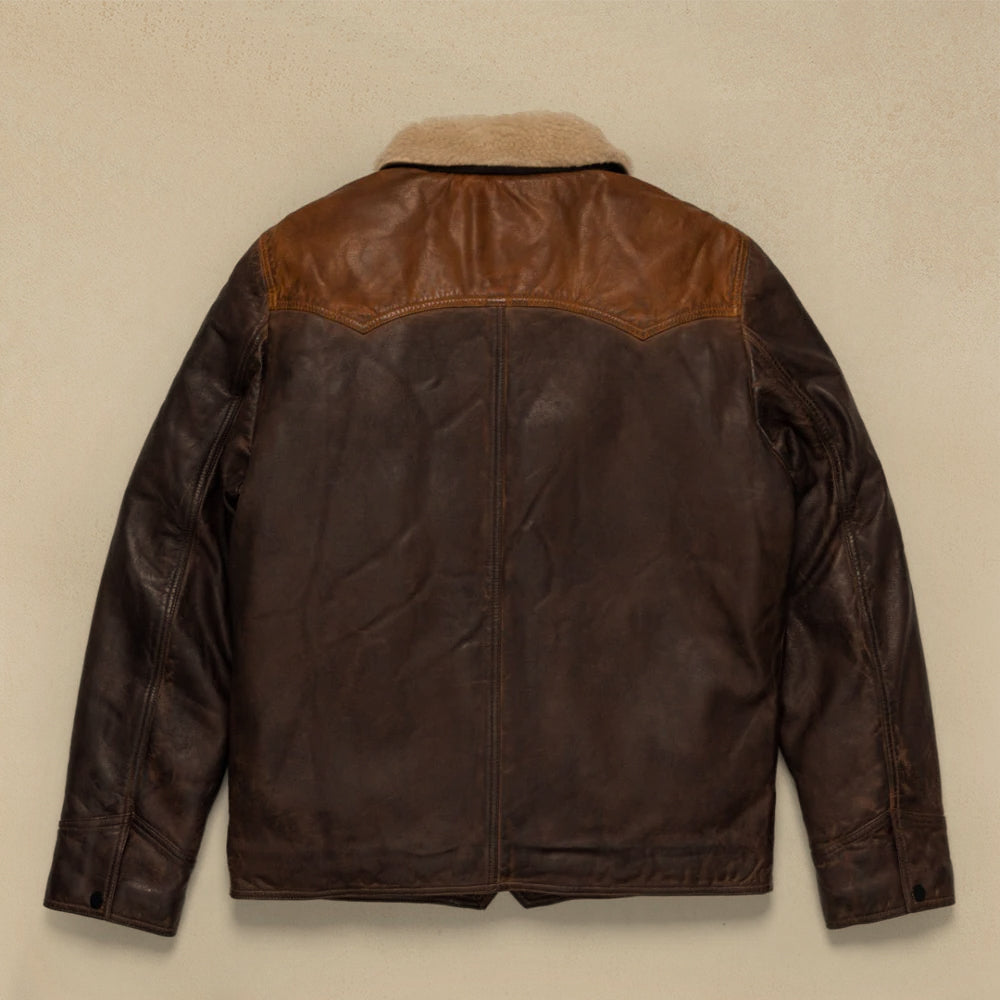 Distressed Sheepskin Leather Sherpa Jacket For Men