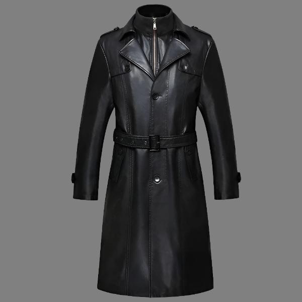 Sheepskin Men's Long Leather Trench Coat