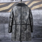 Men's Distressed Grey Lambskin Shearling Trench Coat