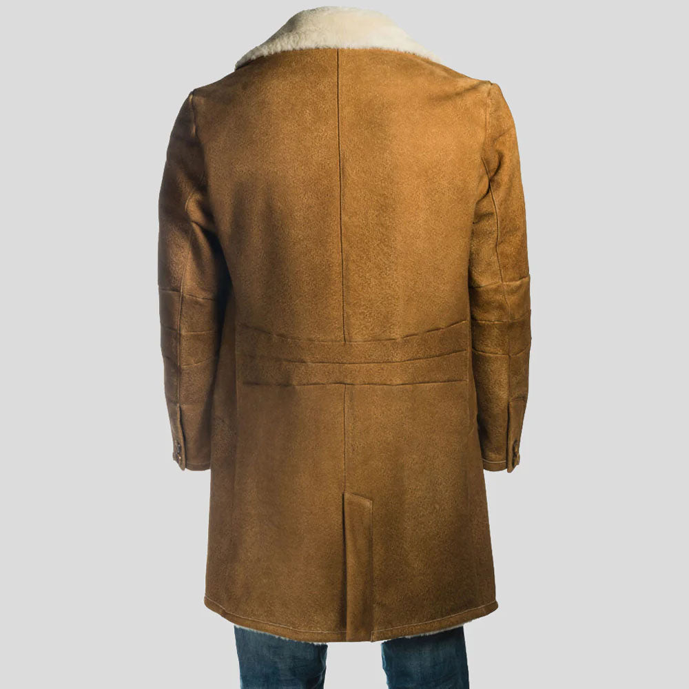 Men's Tan Brown Convertible Collar Shearling Ulster Coat